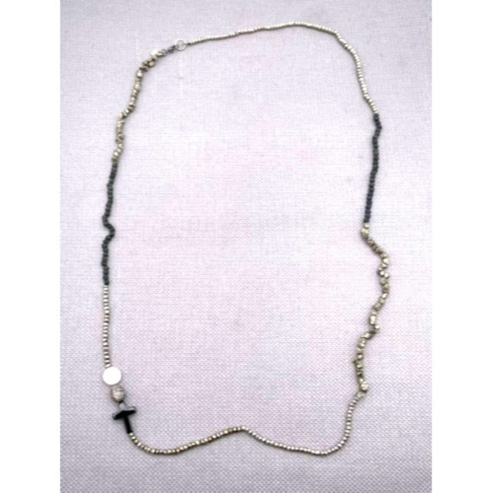 Michelle Roy Beaded Cross Necklace Signed Lobster Closure Multicolor